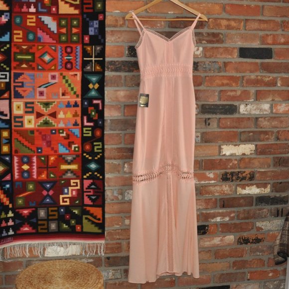 NWT New BeBe Crepe Maxi Tiered Peach Sleeveless Dress Hostess Summer 00 - Picture 6 of 8